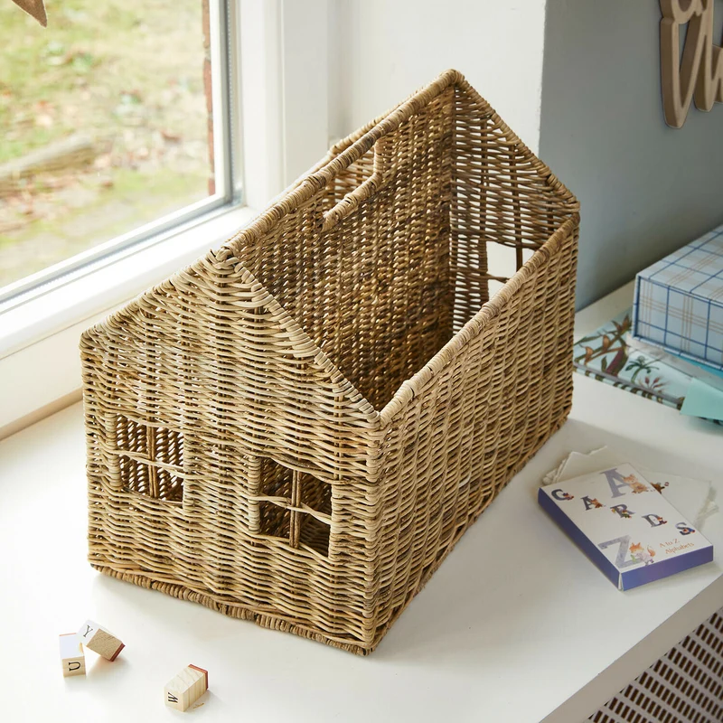 TILLYROO Hauskorb für Kinder – Handgefertigter Rattan Aufbewahrungskorb mit Hausdesign