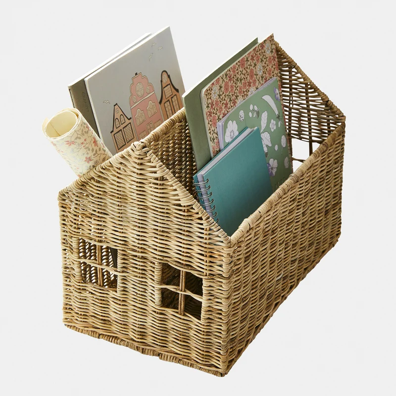 TILLYROO Hauskorb für Kinder – Handgefertigter Rattan Aufbewahrungskorb mit Hausdesign
