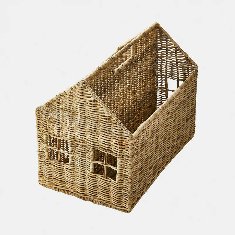 TILLYROO Hauskorb für Kinder – Handgefertigter Rattan Aufbewahrungskorb mit Hausdesign