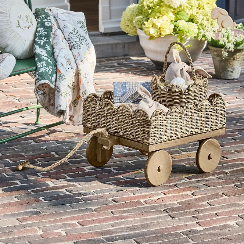 WHIMSYWOOD Kinder Bollerwagen – Handgeflochtener Rattan Ziehwagen Für Kinder & Spielzeug