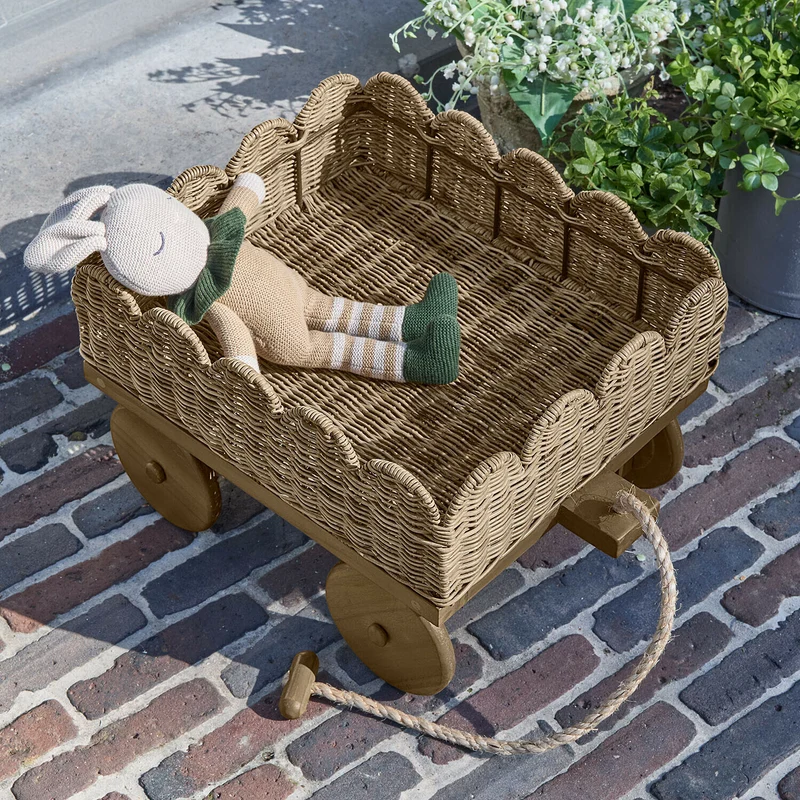 WHIMSYWOOD Kinder Bollerwagen – Handgeflochtener Rattan Ziehwagen Für Kinder & Spielzeug