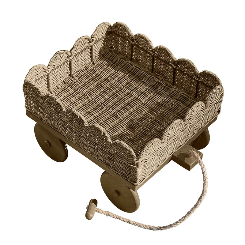 WHIMSYWOOD Kinder Bollerwagen – Handgeflochtener Rattan Ziehwagen Für Kinder & Spielzeug