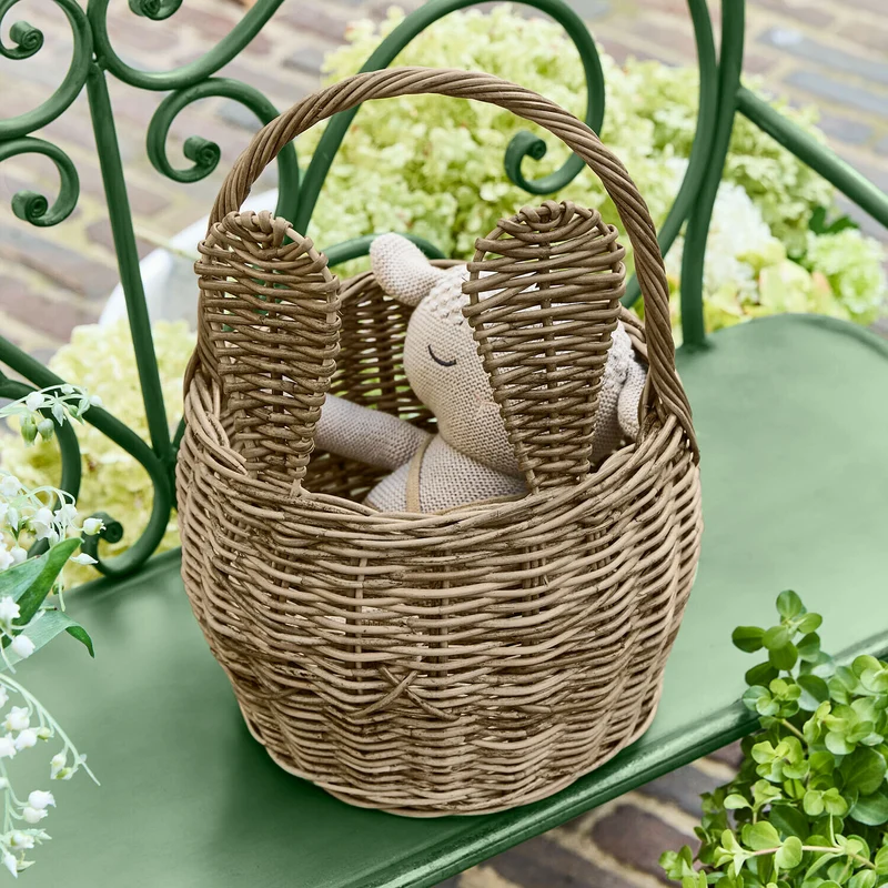 WHIMSYWOOD Hasenkorb – Handgeflochtener Rattan-Aufbewahrungskorb in Hasenform für Kinderzimmer