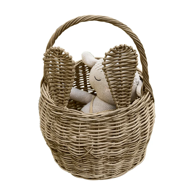 WHIMSYWOOD Hasenkorb – Handgeflochtener Rattan-Aufbewahrungskorb in Hasenform für Kinderzimmer