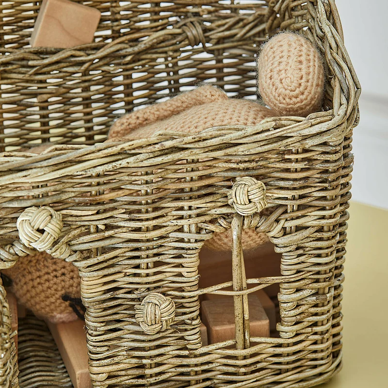 FINTELLO Korb – Hausförmiger Aufbewahrungskorb Aus Rattan Für Kinder