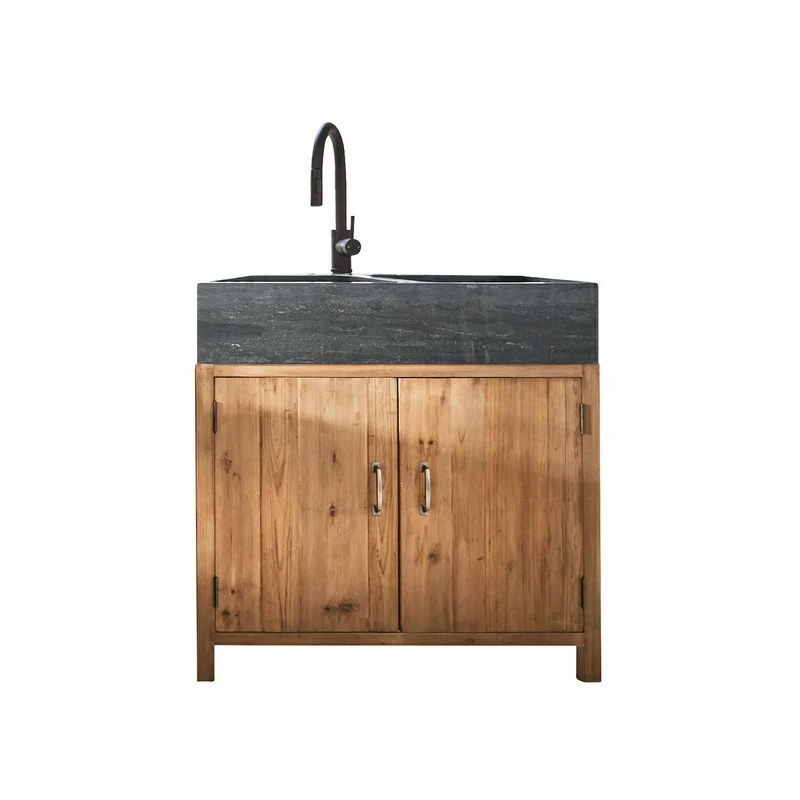 SUNNYBROOK Küchen-Set 4-tlg. – Landhausküche Aus Altholz Mit Bluestone-Arbeitsplatten