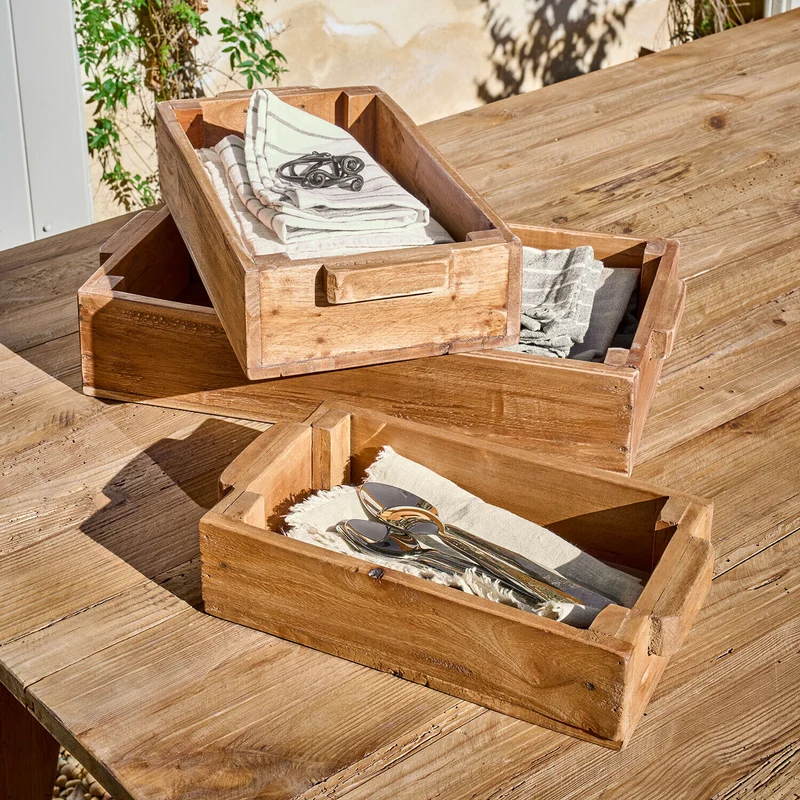 TAREVO Box 3er-Set – Dekorative Aufbewahrungsboxen Aus Holz Mit Vintage-Charme