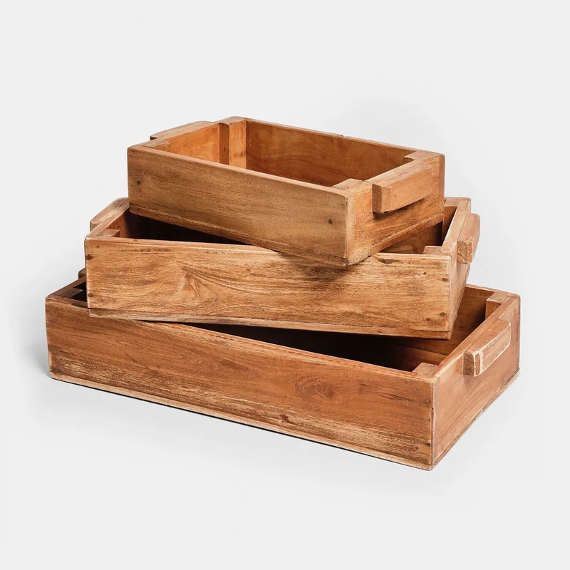 TAREVO Box 3er-Set – Dekorative Aufbewahrungsboxen Aus Holz Mit Vintage-Charme