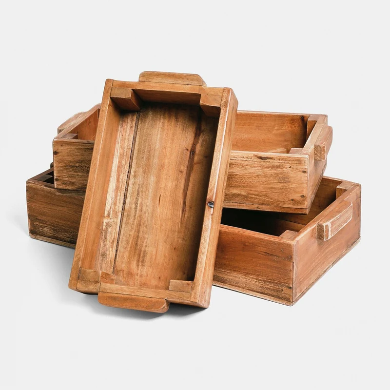 TAREVO Box 3er-Set – Dekorative Aufbewahrungsboxen Aus Holz Mit Vintage-Charme