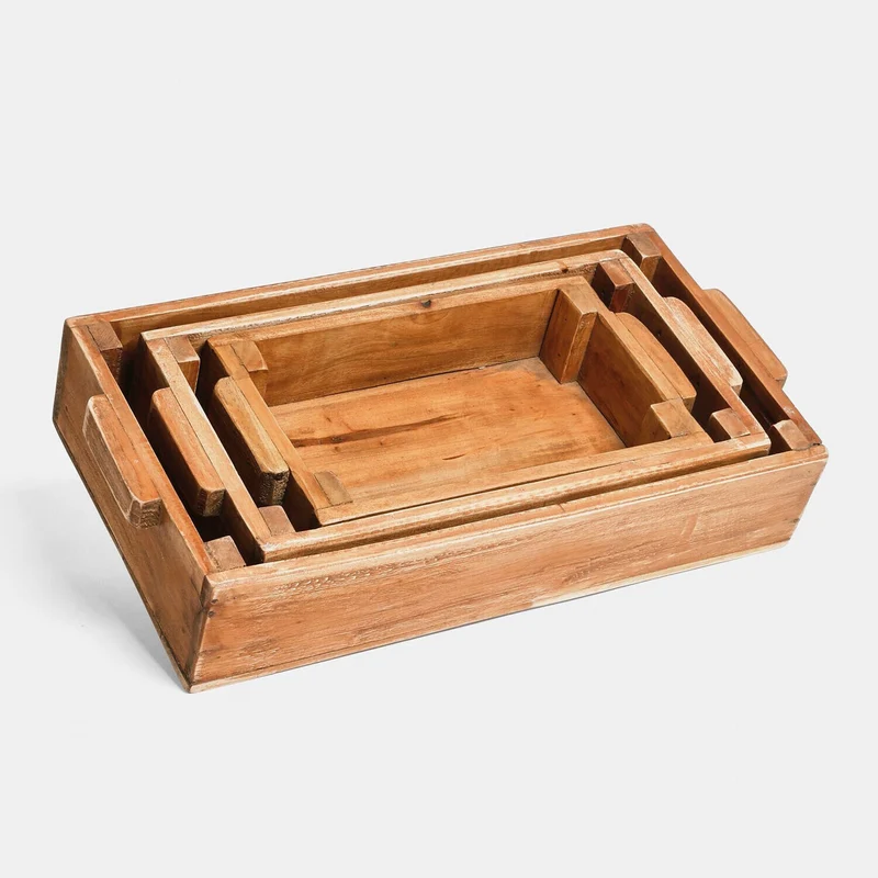 TAREVO Box 3er-Set – Dekorative Aufbewahrungsboxen Aus Holz Mit Vintage-Charme