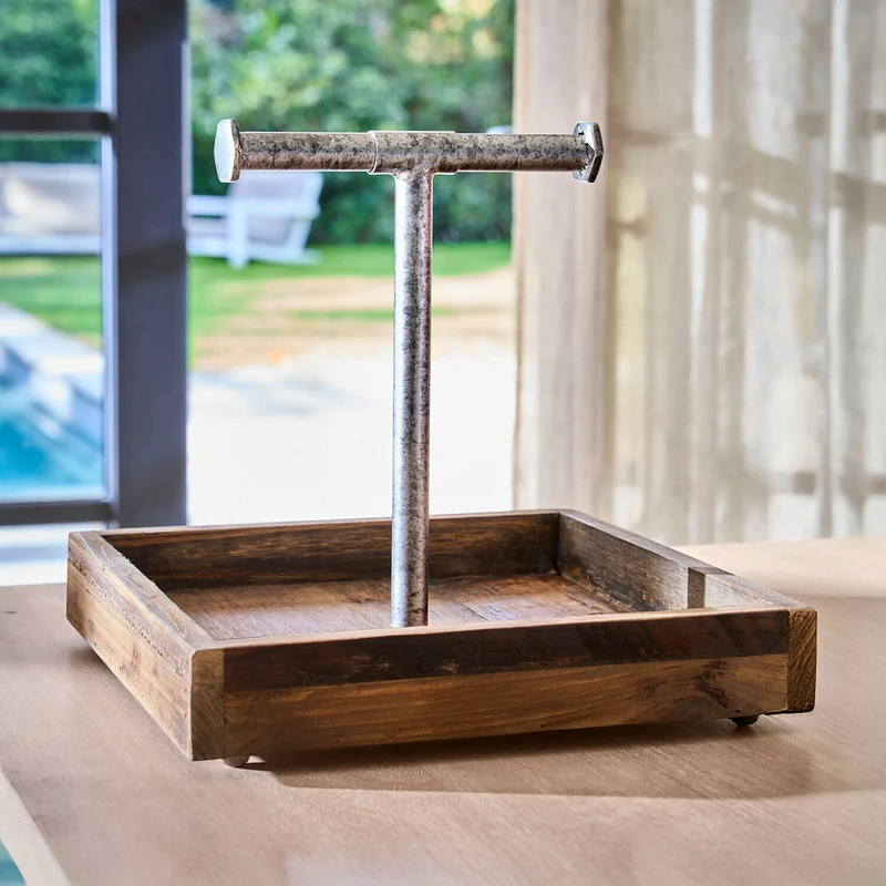 FARROWBY Tablett – Handgefertigtes Serviertablett Aus Mangoholz Mit Antik-Finish