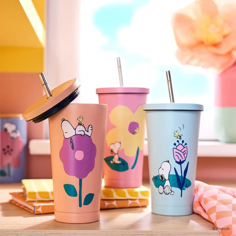 PEANUTS Trinkbecher – Edelstahlbecher Mit Snoopy-Motiv Und Strohhalmdeckel
