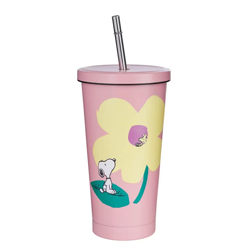PEANUTS Trinkbecher – Edelstahlbecher Mit Snoopy-Motiv Und Strohhalmdeckel