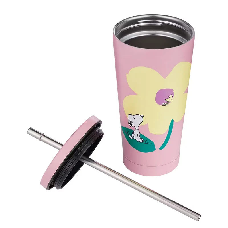 PEANUTS Trinkbecher – Edelstahlbecher Mit Snoopy-Motiv Und Strohhalmdeckel