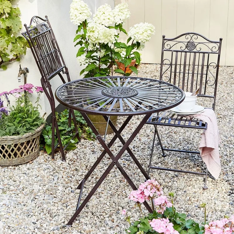 TERRACE HILL Gartenmöbel-Set 3-teilig – Vintage Klappbares Eisen-Bistro-Set