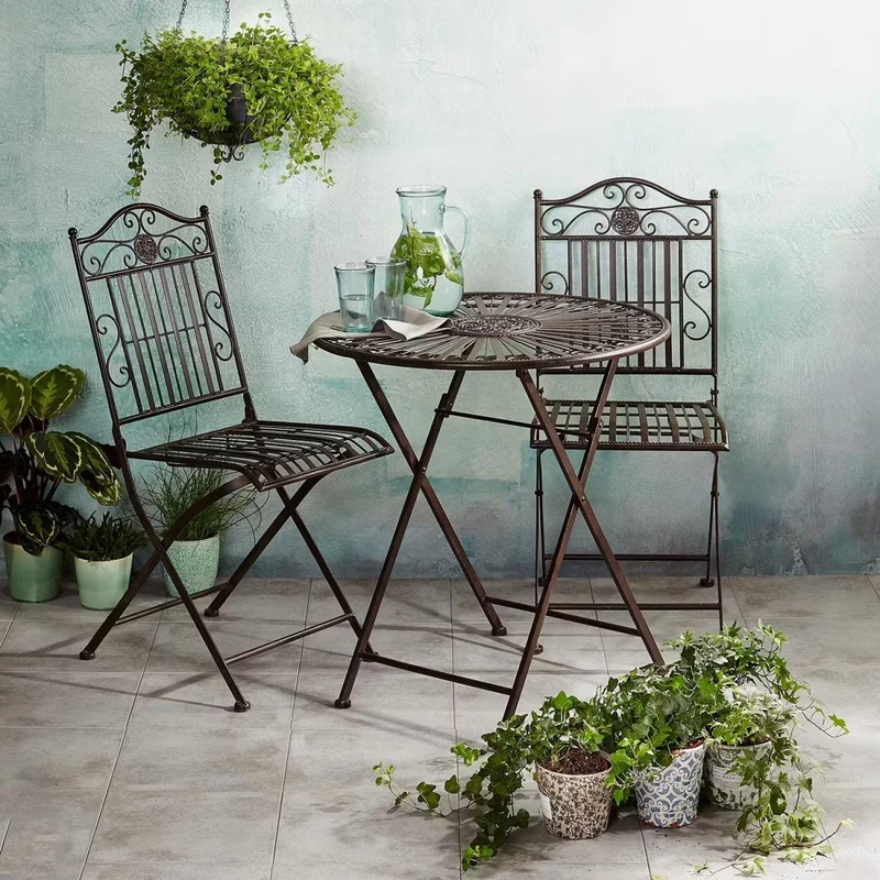 TERRACE HILL Gartenmöbel-Set 3-teilig – Vintage Klappbares Eisen-Bistro-Set