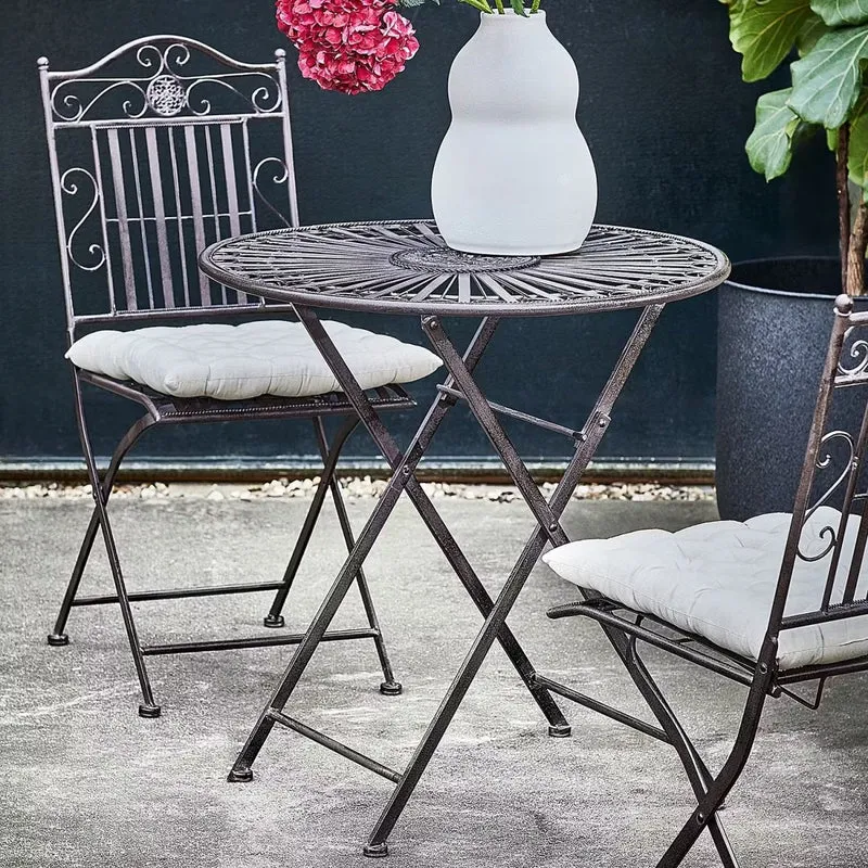 TERRACE HILL Gartenmöbel-Set 3-teilig – Vintage Klappbares Eisen-Bistro-Set