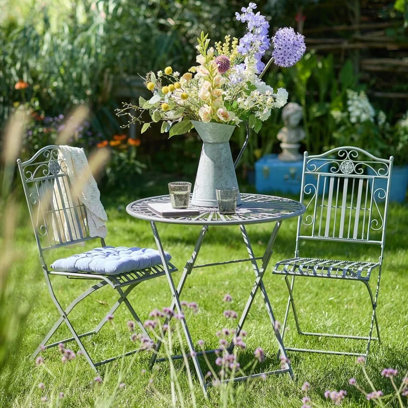 TERRACE HILL Gartenmöbel-Set 3-teilig – Klappbares Eisen-Bistro-Set in Vintage Grau