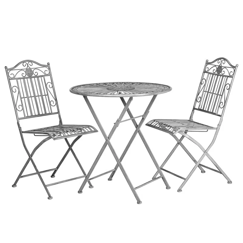 TERRACE HILL Gartenmöbel-Set 3-teilig – Klappbares Eisen-Bistro-Set in Vintage Grau