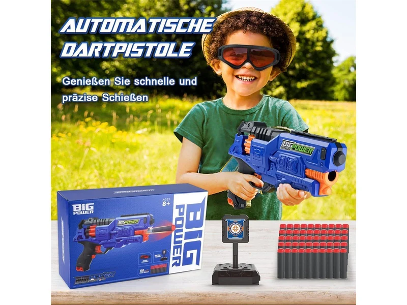 Bigpower Electric Spielzeug Pistole für Kinder Elektrische Pistole Spielzeug Blaster mit 50 Schaumstoffpfeilen und Zielscheibe kompatibel mit der Hauptmarke Kinder Waffe Set für Jungen 8-12+