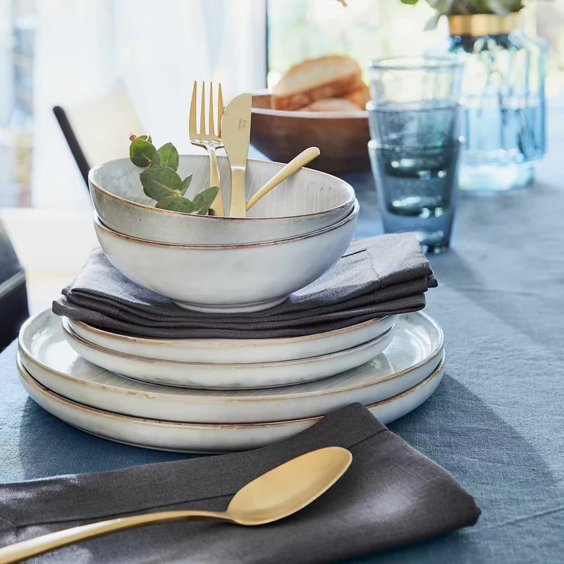 HENLEY Teller-Set 4er – Steinzeug-Teller mit reaktiver Glasur im Landhausstil