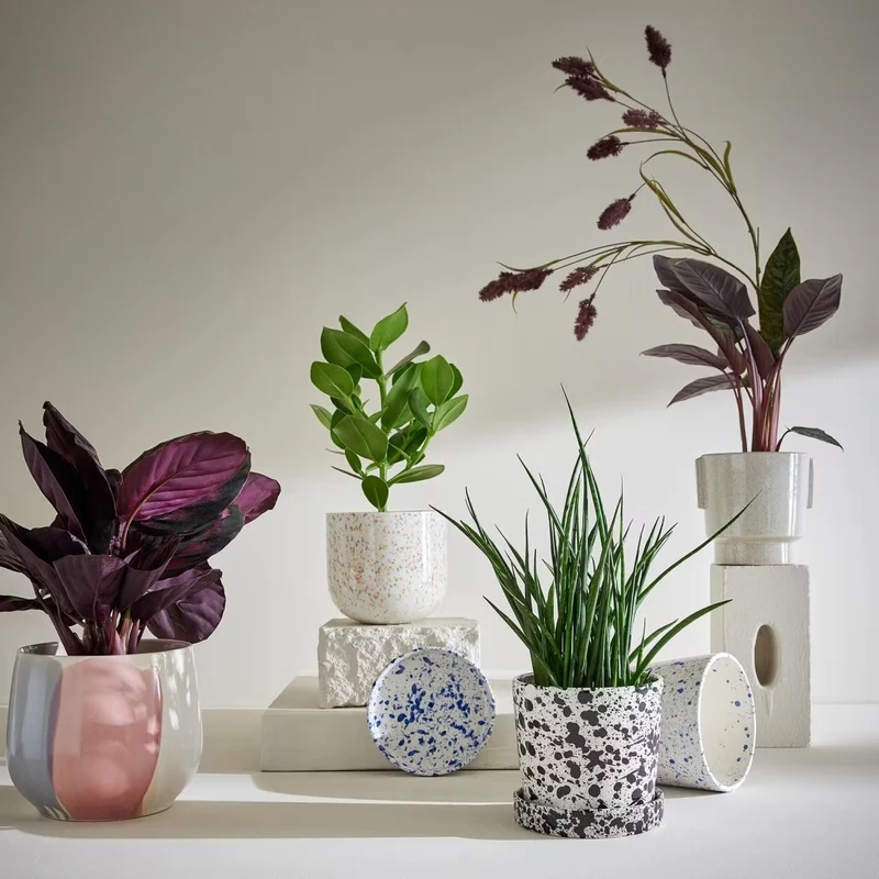 SPLASH Blumentopf mit Untersetzer – Künstlerischer Pflanztopf mit modernem Sprenkel-Design