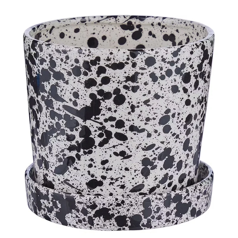 SPLASH Blumentopf mit Untersetzer – Künstlerischer Pflanztopf mit modernem Sprenkel-Design