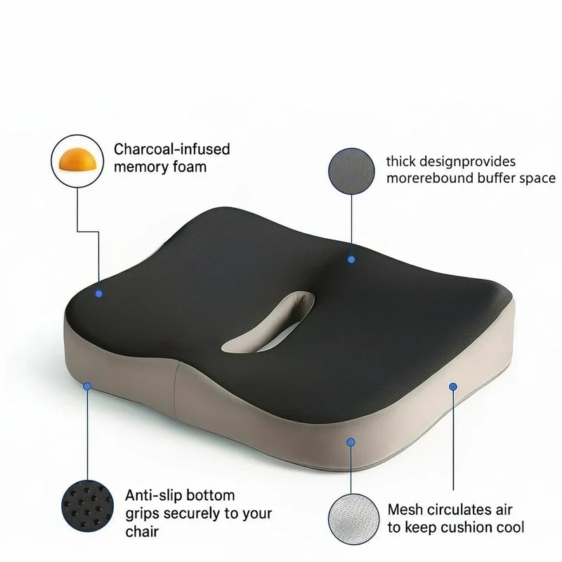 WORKEASE – Ergonomisches Memory-Schaum-Bürositzkissen für Haltungsunterstützung und Rückenkomfort