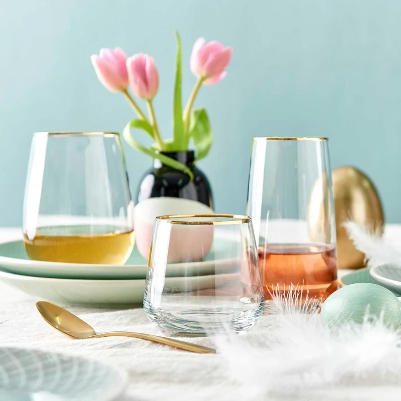 TOUCH OF GOLD Wasserglas-Set – Elegante Trinkgläser mit Goldrand im 6er-Set