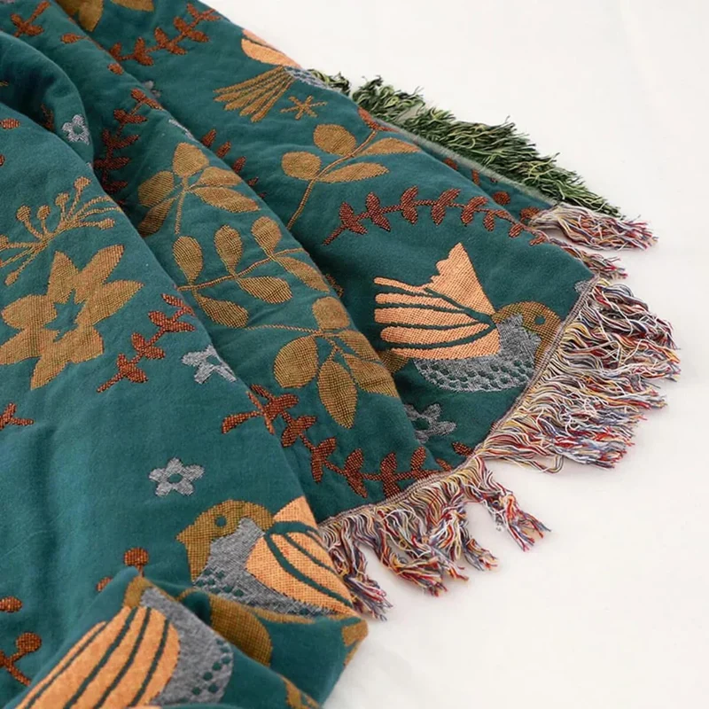 SkandiLoom – Wendbare Baumwoll-Decke skandinavisches Design – Vögel & Natur