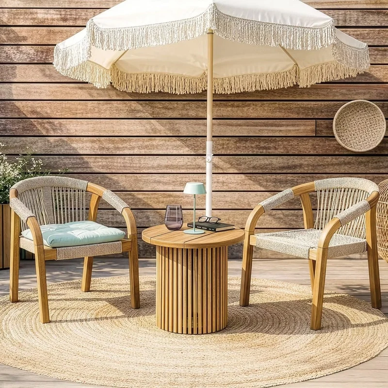 BAYONNE Gartenstuhl 2er-Set – Premium Outdoor-Stühle aus Akazienholz mit Modernem Rope-Design
