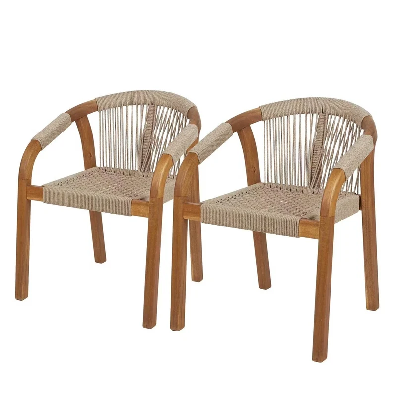 BAYONNE Gartenstuhl 2er-Set – Premium Outdoor-Stühle aus Akazienholz mit Modernem Rope-Design