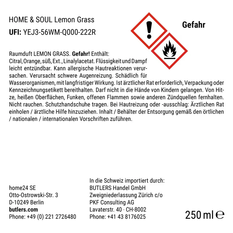 HOME SOUL Lemongrass Raumduft – Duftspender Mit Frischem Zitronengras-Aroma