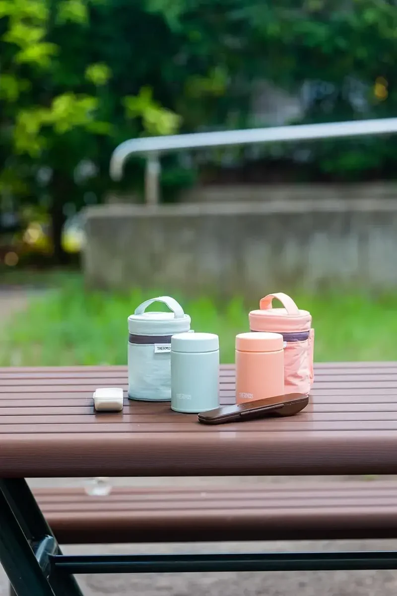 Thermos 200ml Insulated Soup Jar Bag Light Green Travel Food