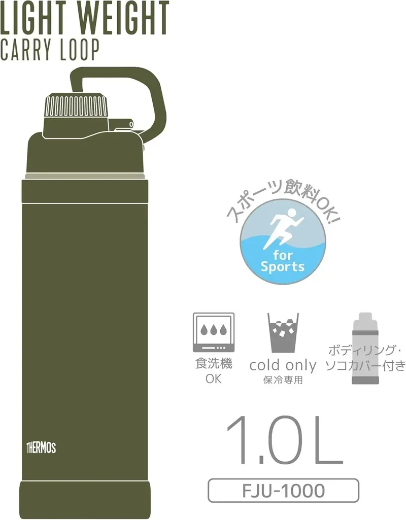 Thermos FJU-1000 Vacuum Insulated 1L Sport Flask Khaki