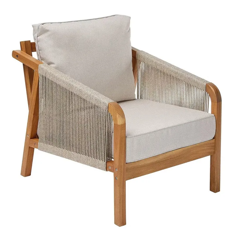 ROPE ISLAND Outdoor-Sessel – Loungesessel Aus Akazienholz Mit Kissen