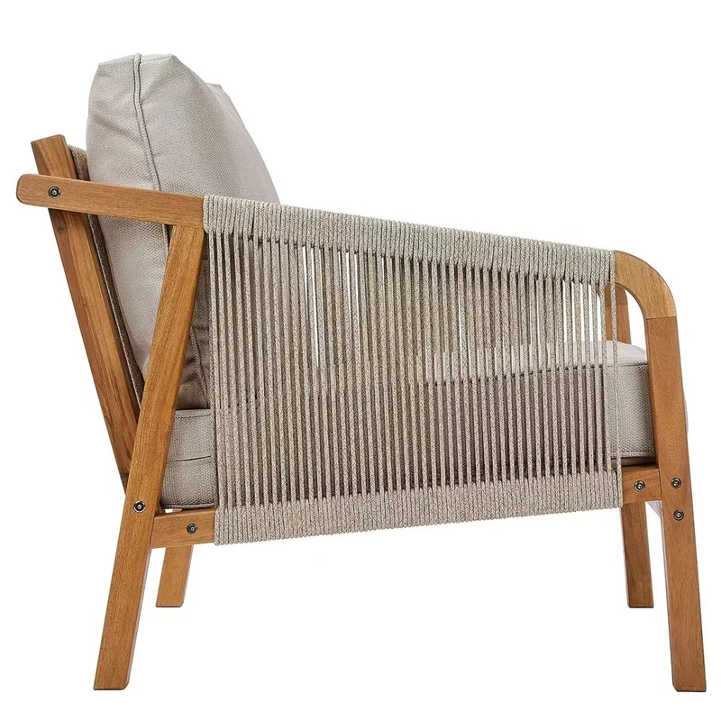 ROPE ISLAND Outdoor-Sessel – Loungesessel Aus Akazienholz Mit Kissen