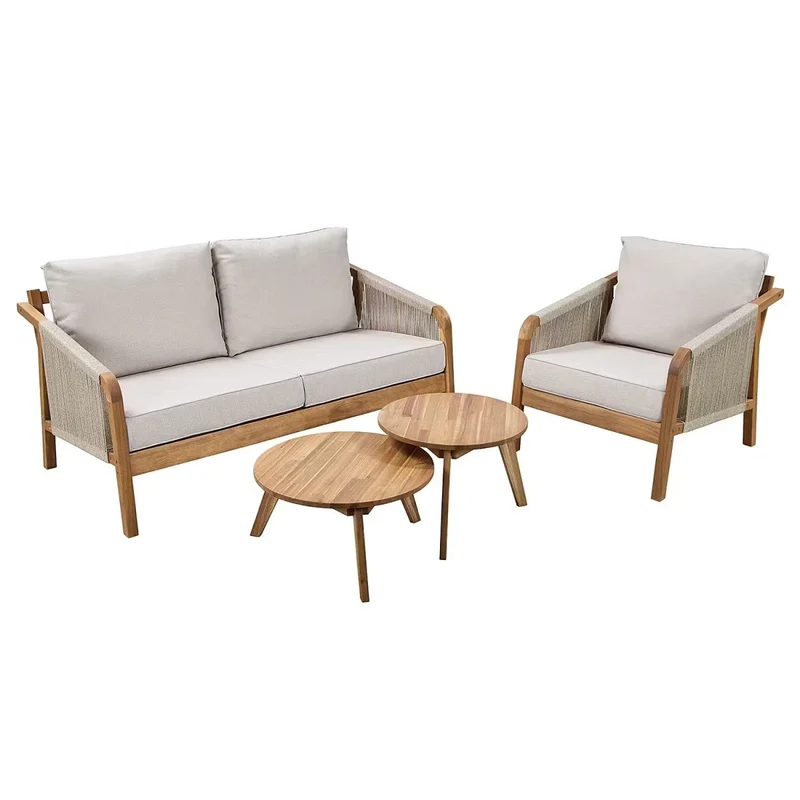ROPE ISLAND Outdoor-Sessel – Loungesessel Aus Akazienholz Mit Kissen