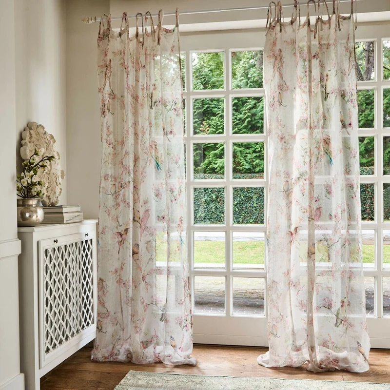 FLOREMONT Vorhang – Leinenvorhang Mit Kirschblüten-Design