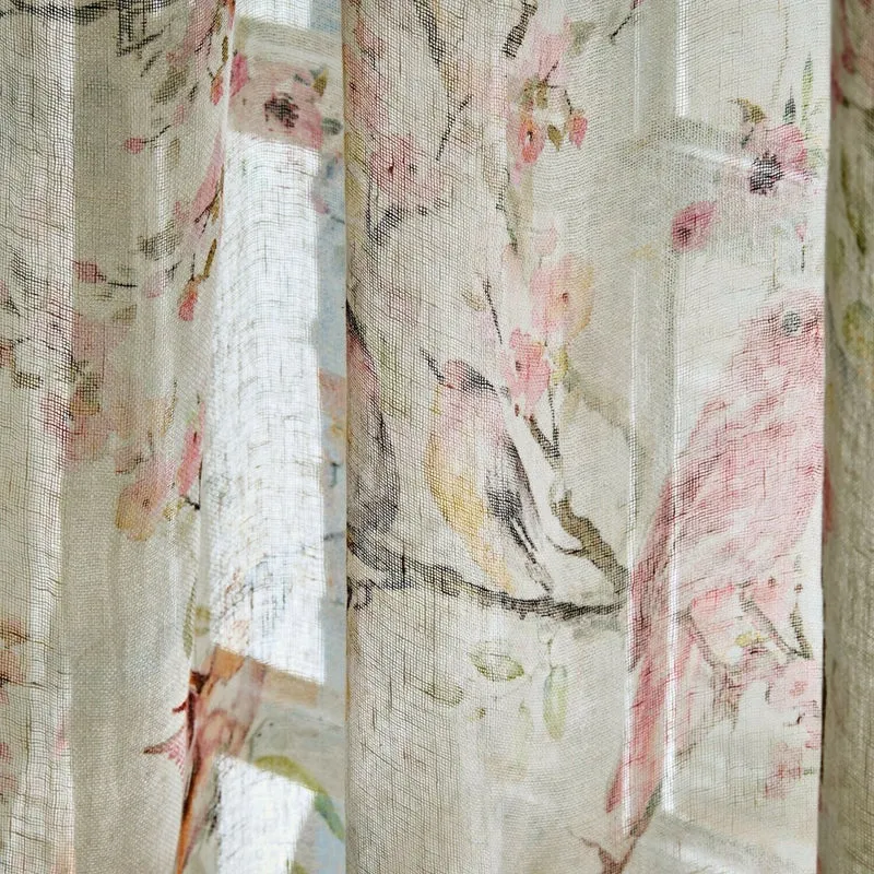 FLOREMONT Vorhang – Leinenvorhang Mit Kirschblüten-Design