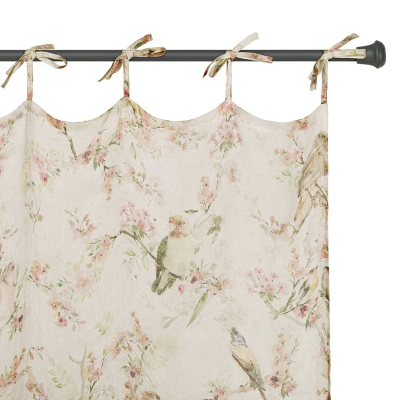 FLOREMONT Vorhang – Leinenvorhang Mit Kirschblüten-Design