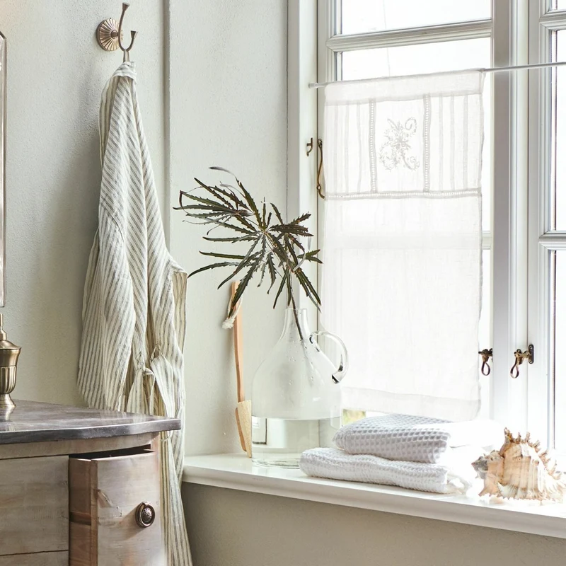 MAYENNE Scheibengardine 2er-Set – Elegante Leinen-Kurzvorhänge im französischen Landhausstil