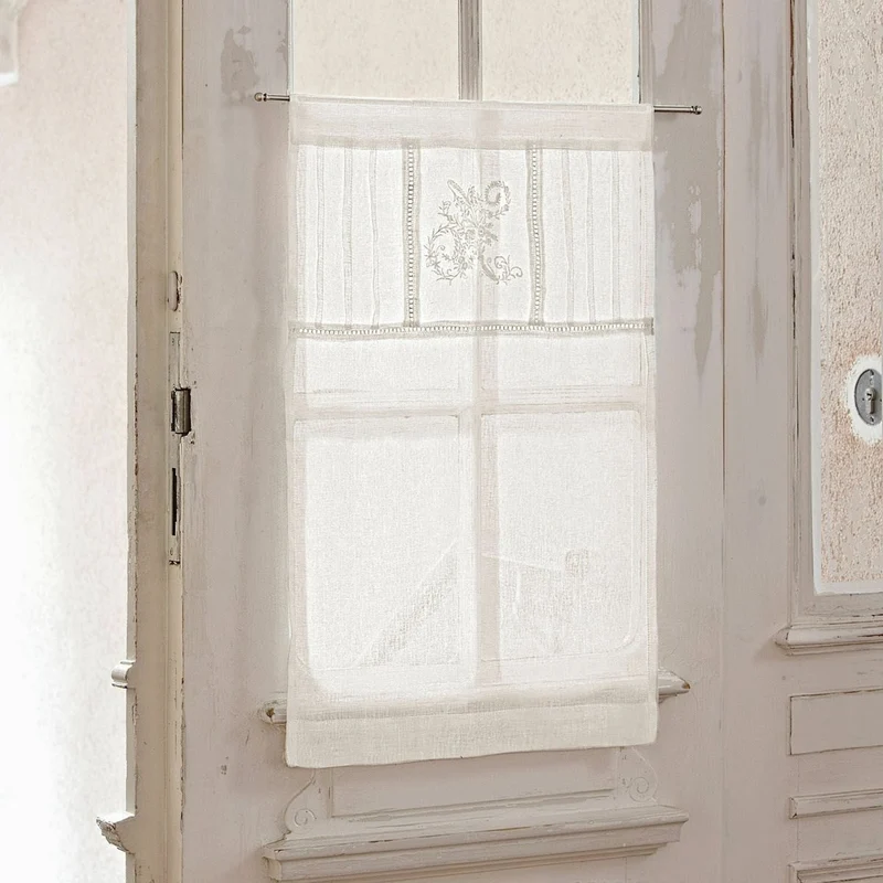 MAYENNE Scheibengardine 2er-Set – Elegante Leinen-Kurzvorhänge im französischen Landhausstil