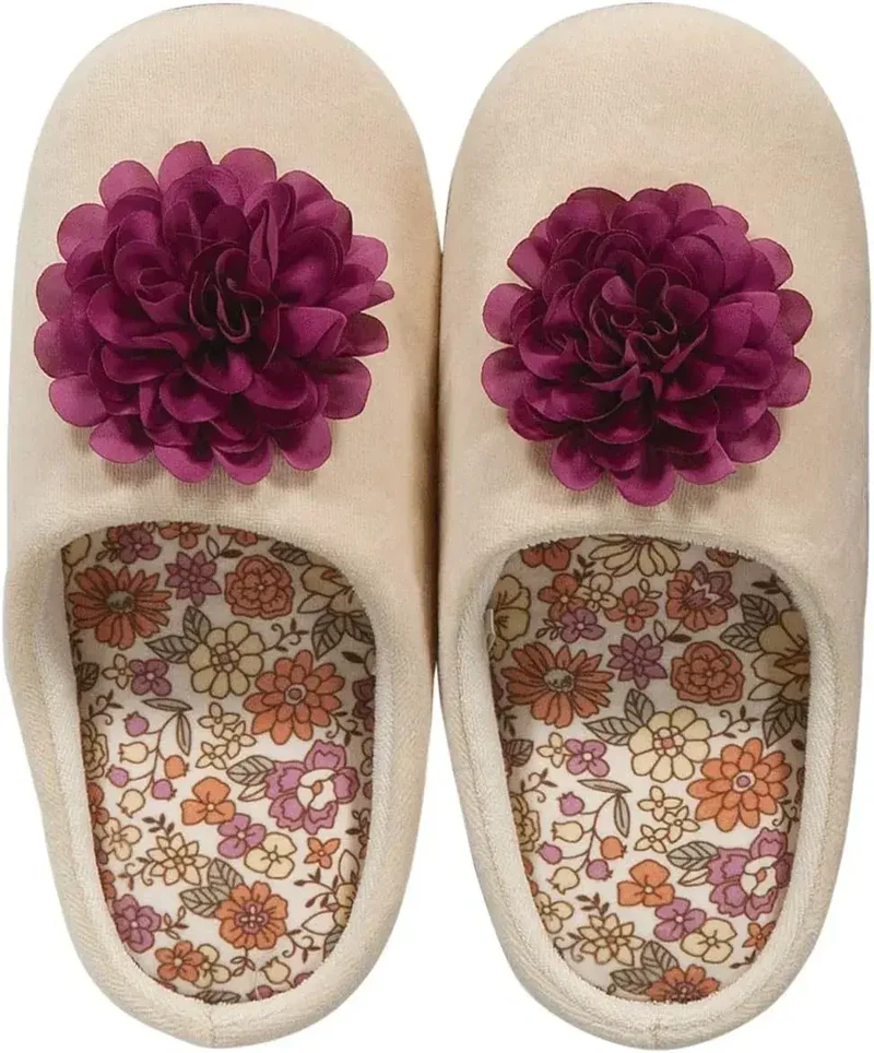 Senko Charlotte Indoor Slipper with Floral Motif Cushioned Sole