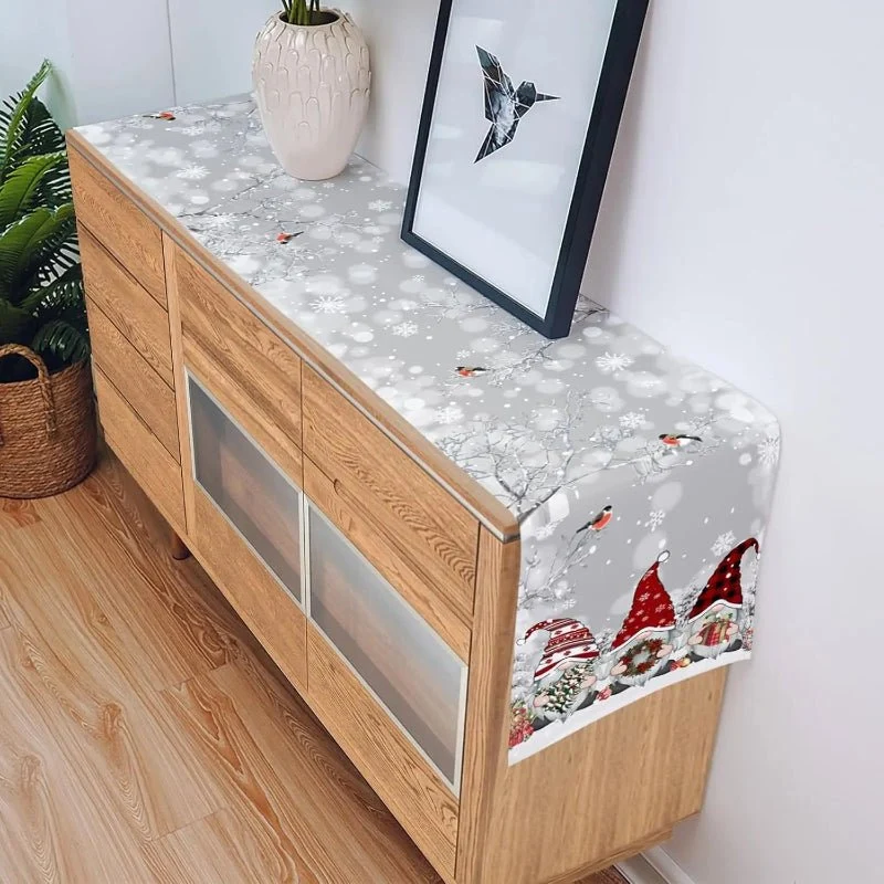 GNOMEWEAVE – Festlicher Weihnachtstischläufer Aus Leinen Mit Schneeflocken- Und Wichtelmotiv