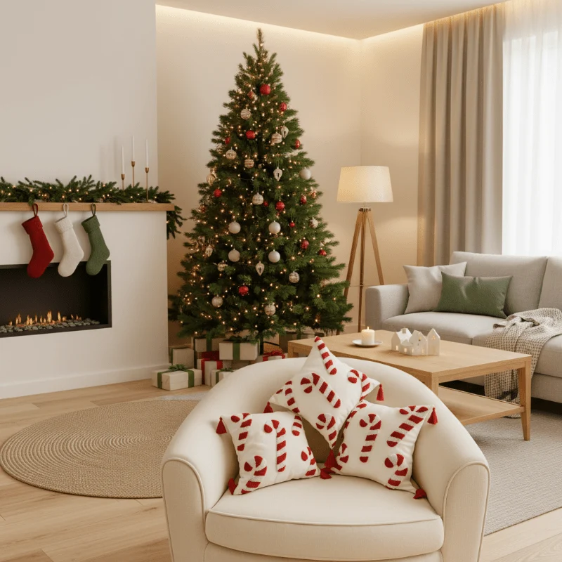 SWEETVELV – Festlicher Weihnachtskissenbezug Mit Zuckerstangenmotiv Und Weichem Samtstoff