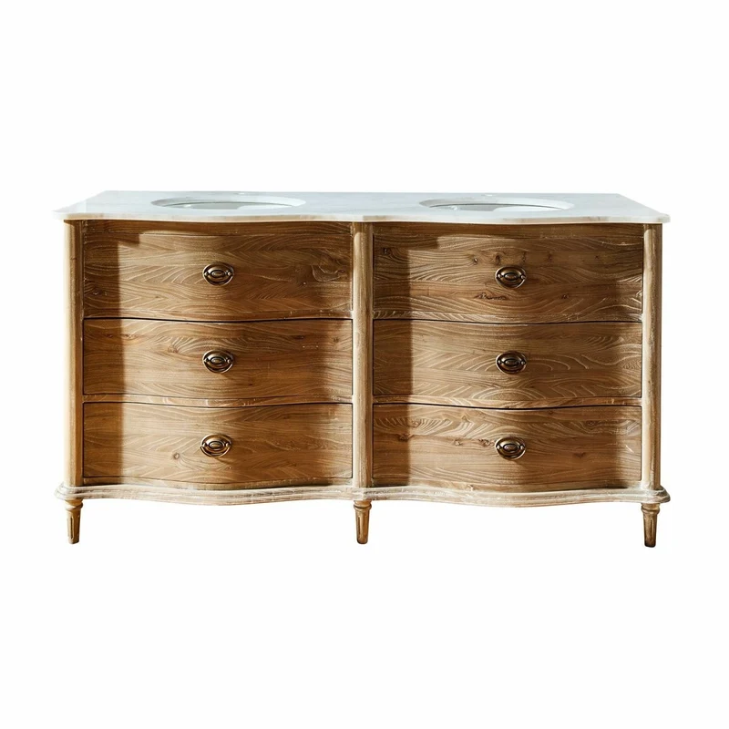 JORAVELLE Doppel-Waschbecken-Unterschrank – Luxuriöse Badezimmerlösung aus Holz und Marmor