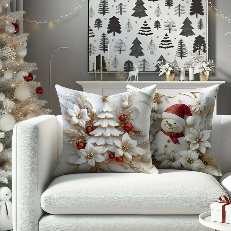 COSYCUSH – 4er-Set Weihnachtlicher Samtkissenbezüge mit Einzigartigen Festlichen Gestaltungen