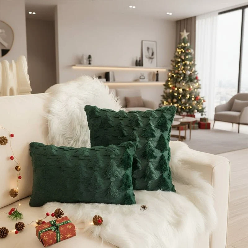 BLISSPINE – Kuscheliger Weihnachtsbaum-Kissenbezug aus ultraweichem Plüschstoff