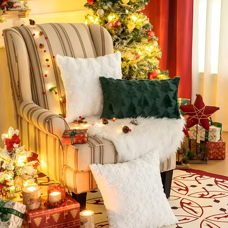 BLISSPINE – Kuscheliger Weihnachtsbaum-Kissenbezug aus ultraweichem Plüschstoff